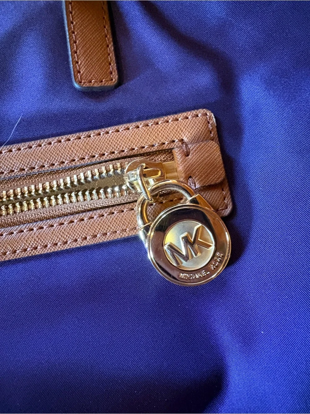 Michael Kors Purple Tote with Tan Leather Trim and Gold Hardware